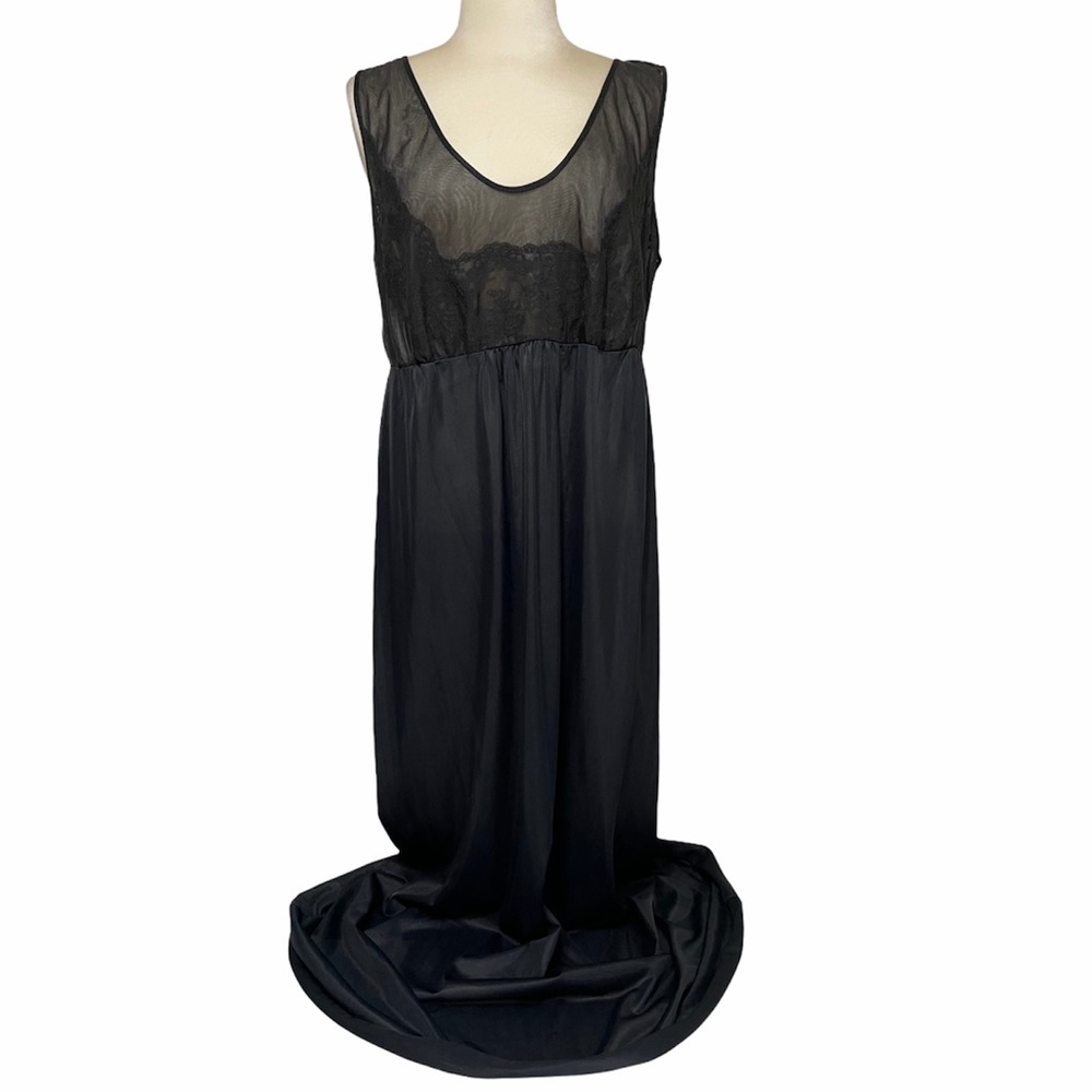 Vintage Lace Slip Dress Sexy Pin Up Lingerie Whimsy Goth Black Silk Satin - Picture 10 of 16